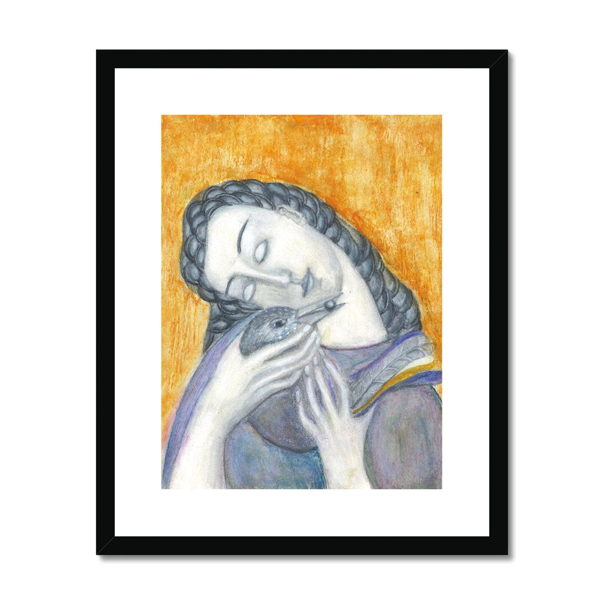 Woman with a bird, Framed & Mounted Print