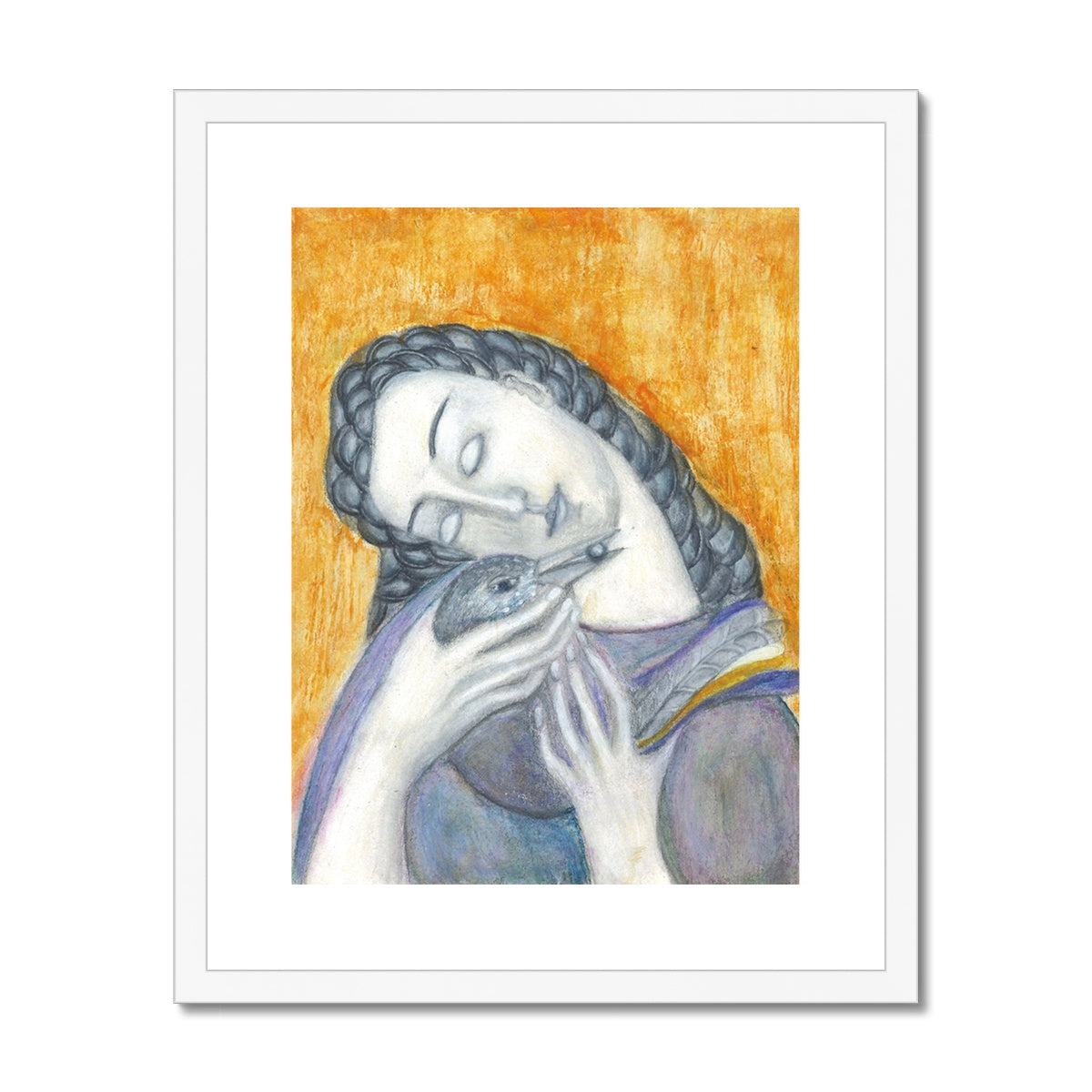 Woman with a bird, Framed & Mounted Print
