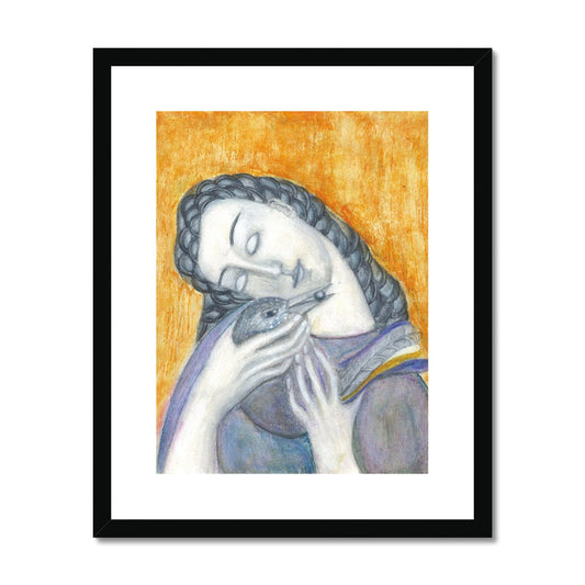 Woman with a bird, Framed & Mounted Print